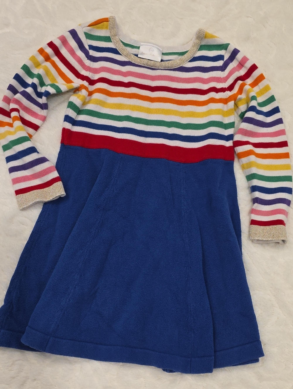 Hanna Andersson Rainbow Stripe Top with Royal Blue Skirt